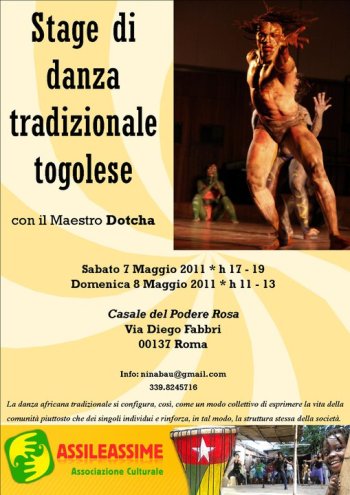 Stage di Danza Tradizionale Togolese sabato 7 e domenica 8 maggio 2011 locandina dello stage