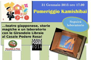 pomeriggio Kamichibai con le Girandole libraie sabato 31 gennaio al Casale Podere Rosa promo flyer dello spettacolo