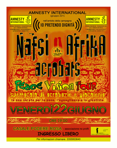 Leggi tutto promoflyer dello spettacolo "NAFSI AFRICA ACROBATS" di venerdì 22 giugno 2012  al Casale Podere Rosa